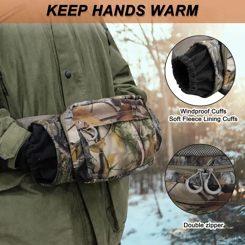 Hunting Hand Warmer Pouch Hunting Fleece Hand Muff With Front Pocket Outdoor Activities Waist Pouch Outside Organization Hand