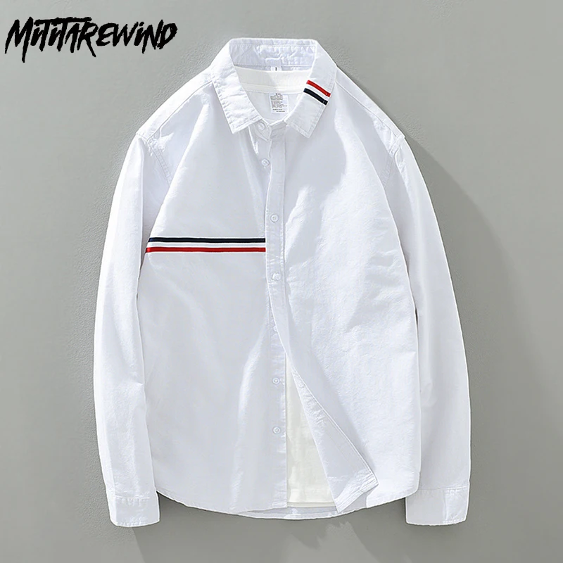 

New Long Sleeve White Shirts Men Pure Cotton Japanese Causal Male Shirt Oxford Ribbon Designer Shirt Youth Versatile Tops Simple