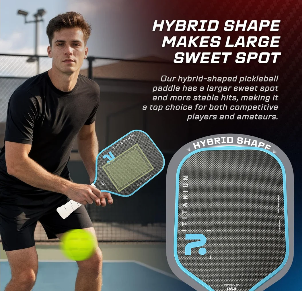 

TITANIUM T700 Pickleball Paddle поверхность увеличивает вращение и контроль, полипропиленовый сердечник 16 мм, обогащенный, защитный