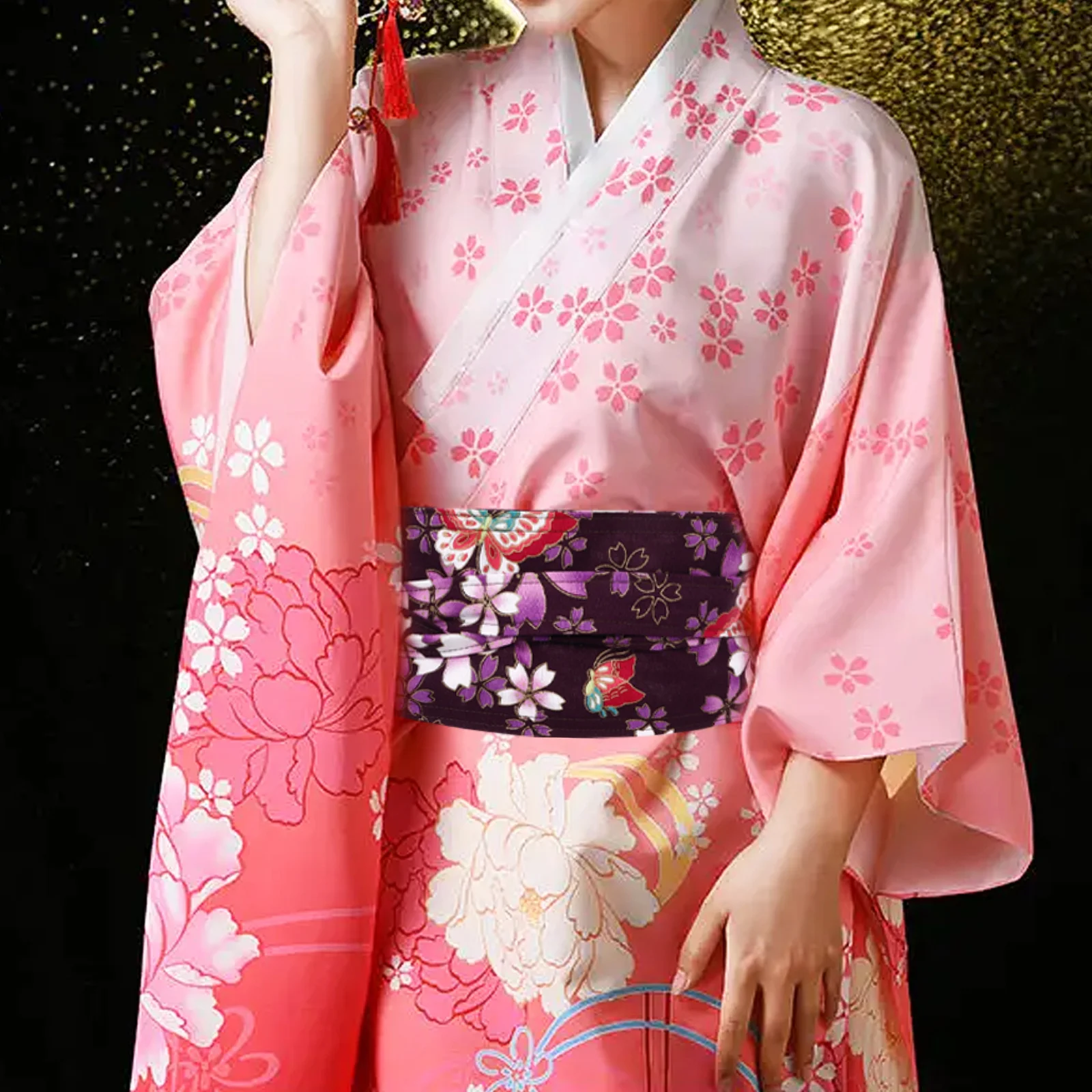 

Japanese Waistbelt Vintage Wide Tassel Belt Elegant Kimono Waistband for Dress Wedding Prom Japanese Waistbelt