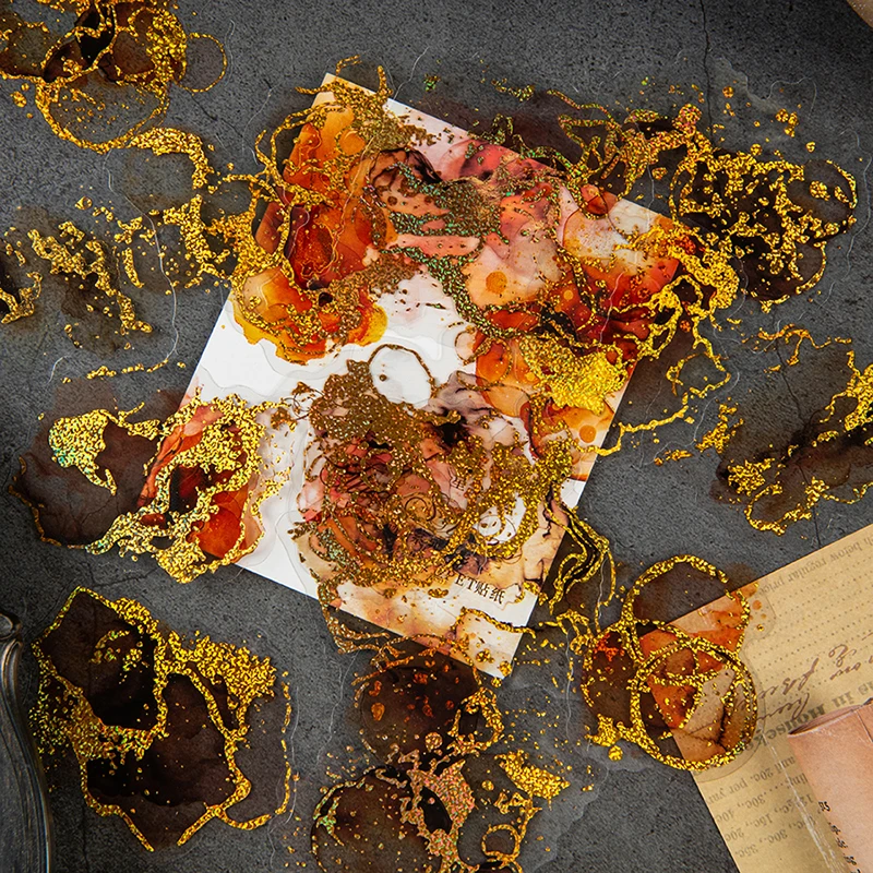 15 arkuszy/opakowanie Naklejki akwarelowe Gwieździste Niebo, Mieszanie Akwareli, Wodoodporne Naklejki z Złotą Folią PET