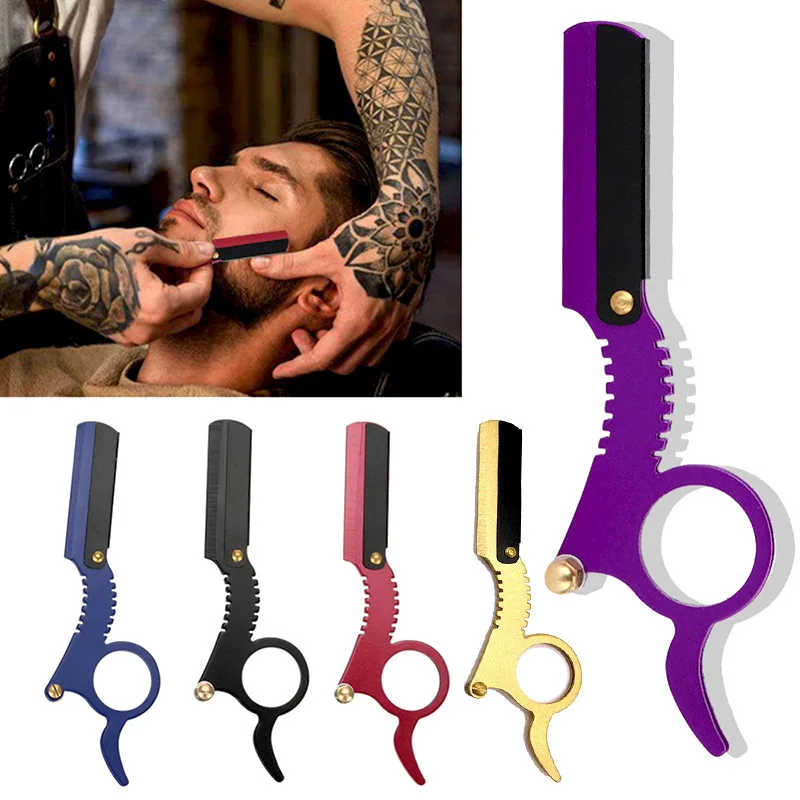 Stainless Steel Straight Razor Holder Thumb Operated Hair Shaving Tool For Barber Shelf  Mustache Eyebrow Classic Razor Holder