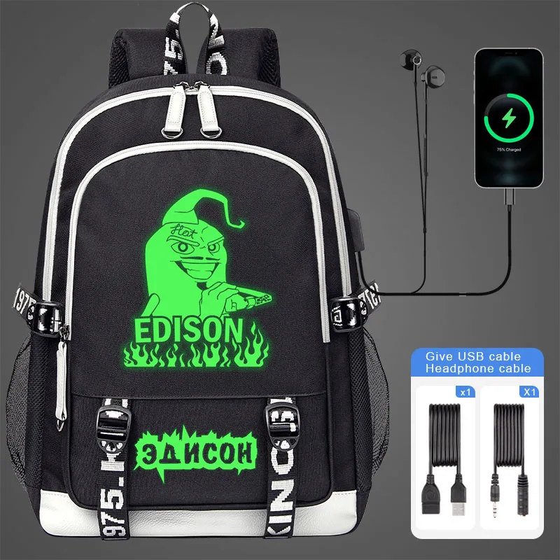 Edison Pts Fluorescent Luminous Child Backpack Large capacity Boy Girl School bag Bookbag Teenage Kids USB Laptop Shoulder Bag