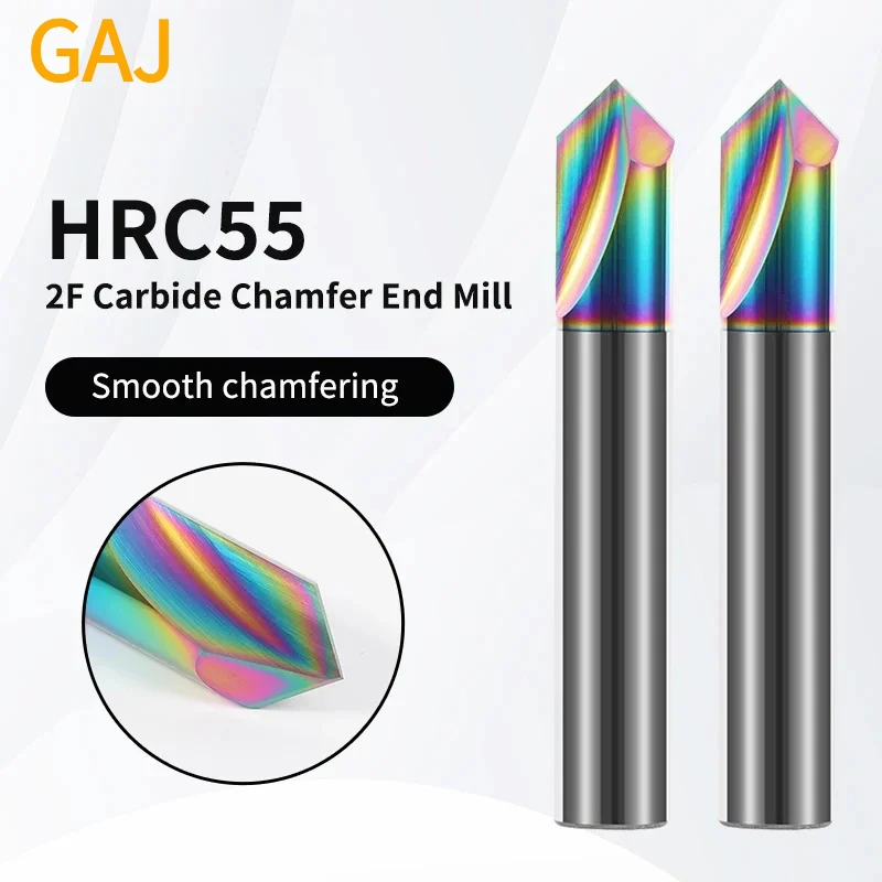 HRC55 2F Straight Chamfering Milling Cutter 90 Degree Tungsten Steel Carbide Chamfer End Mill Colorful Carving Tool for Aluminum
