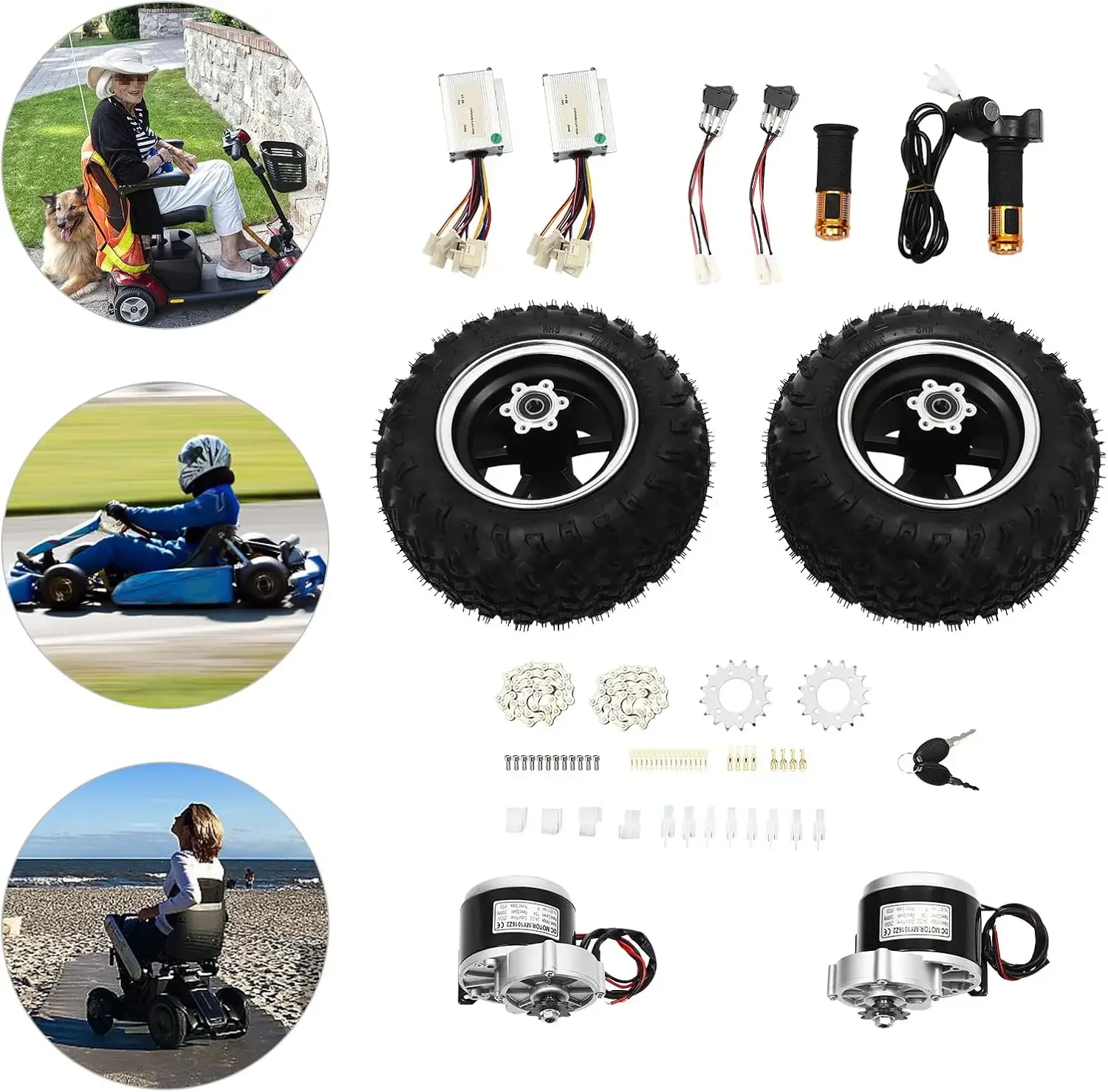 

Комплект для переоборудования электрической тележки 250 Вт, 24 В, двойная колесная пара для электрического пляжного велосипеда, набор для электрической тележки для картингов