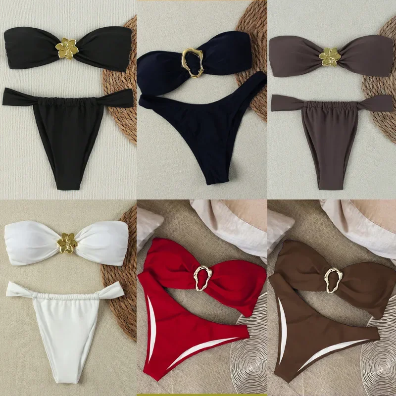 

Bandeau Bikini Push Up Swimwear Women Swimsuits 2025 Sexy Brazilian Bikini Set Thong Micro Biquini Female Solid Beachwear