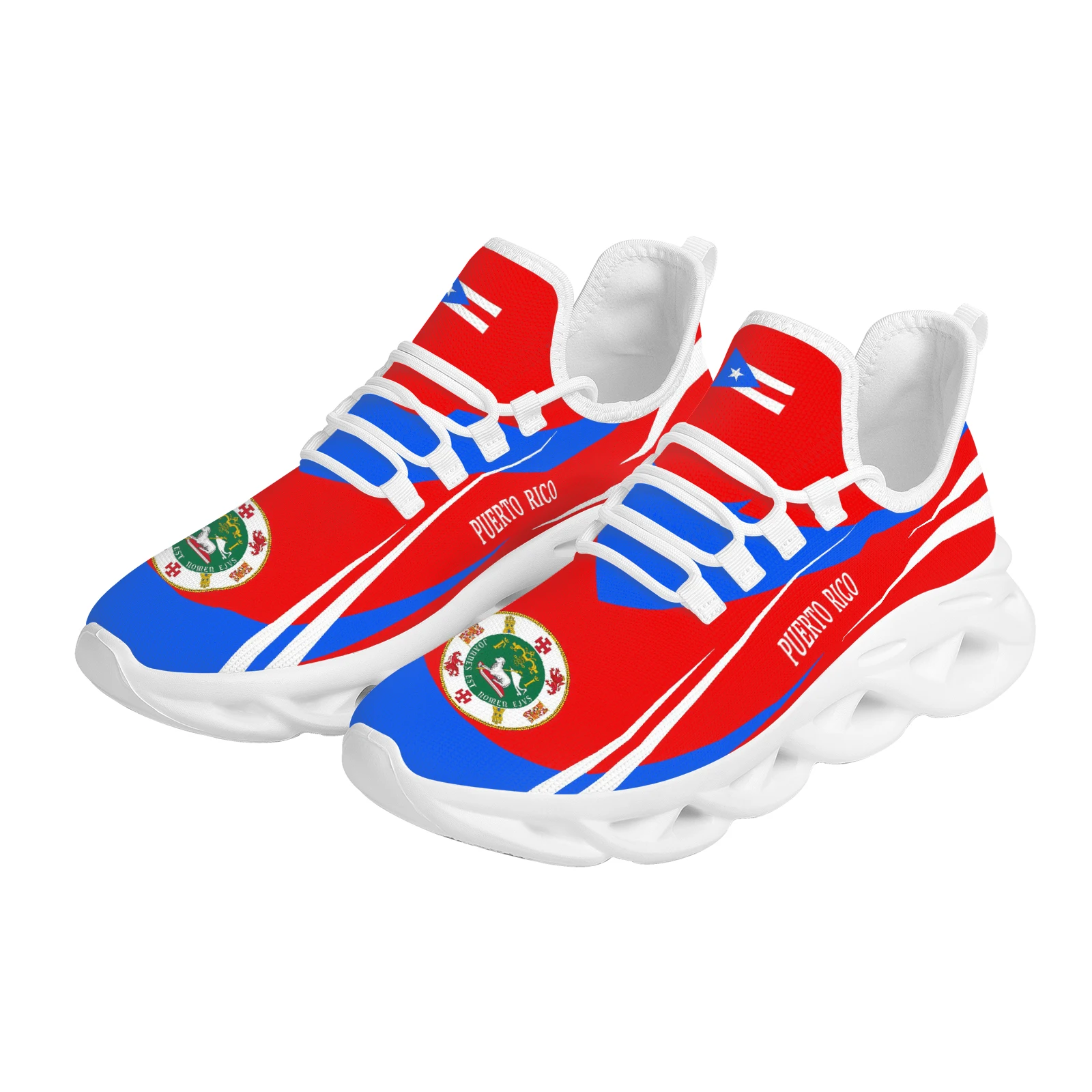 Puerto Rico Flag Design National Emblem Printing Sneakers Breathable Mesh Lace Up Flats Shoes Lightweight Student Walking Shoes