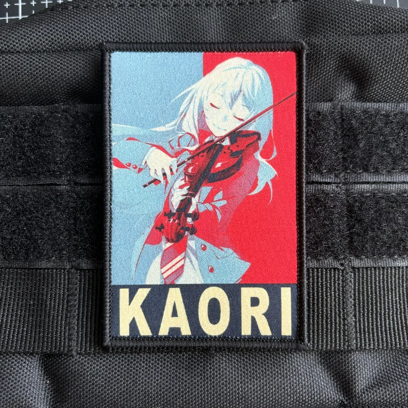 Anime Cartoon Personagem Morale Emblema, Miyazono Kaori Patches, Impressão de Gancho e Loop, Adesivo Tático Mochila, Sua Mentira em Abril