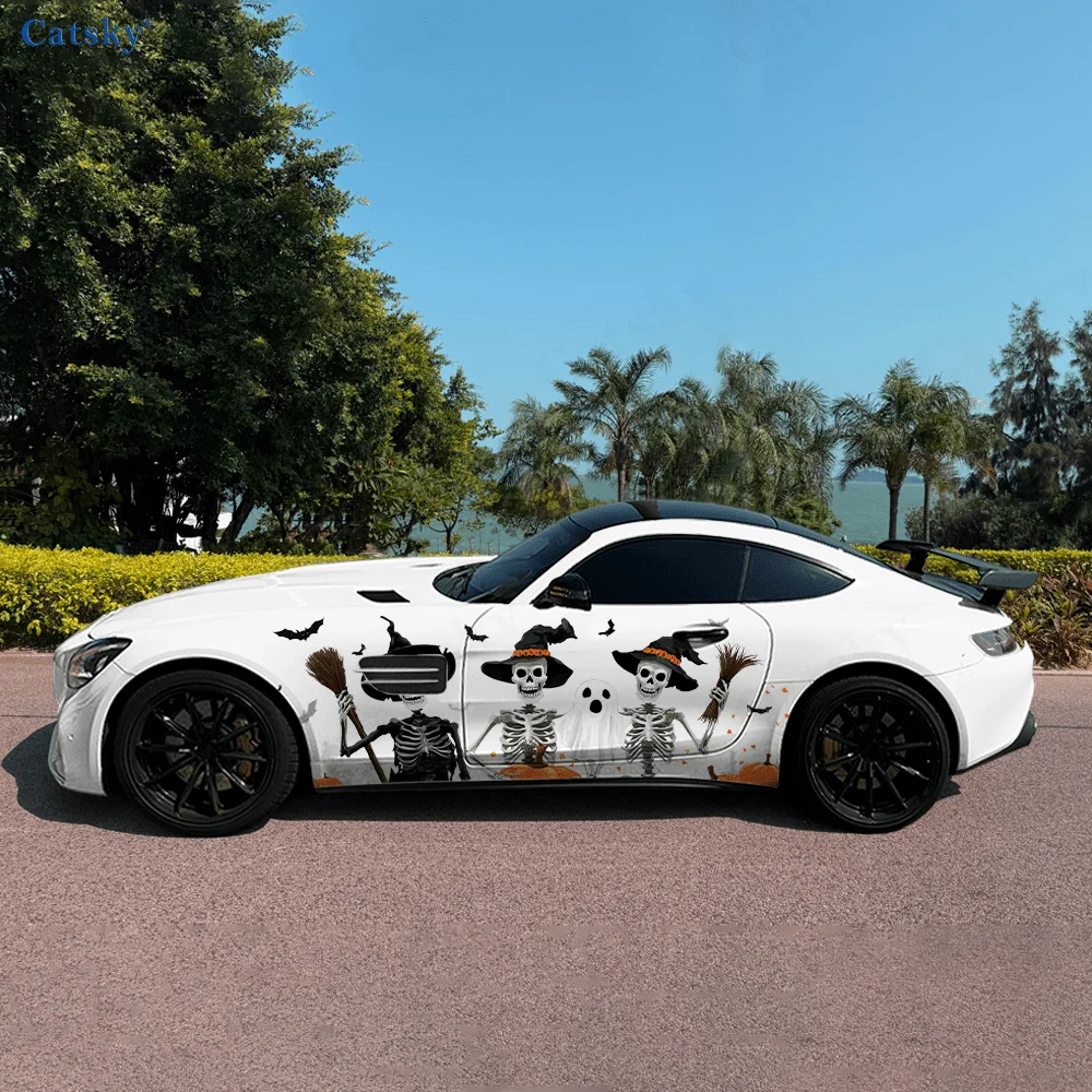 

Skeleton Pumpkin Halloween Car Vinyl Wraps Decal Self-adhesive PVC Sticker Suitable for Trucks SUV Decor Auto Accessories Gift