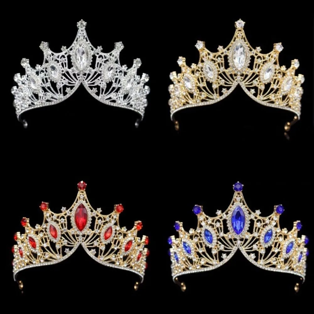 Vintage Rhinestone Queen Princess Crown Alloy Hair Accessories Bridal Headband Baroque Crystal Tiara Wedding Party