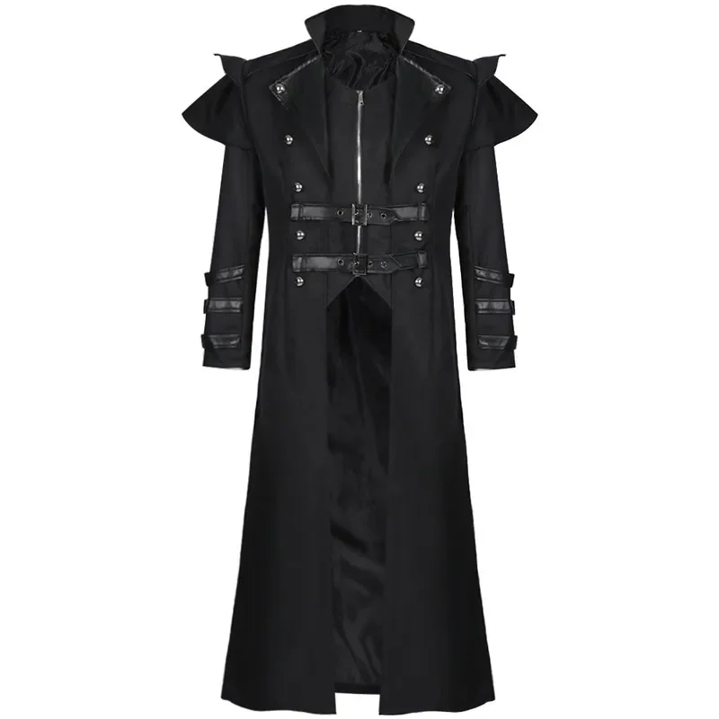 Halloween medievale Vintage lungo nero giacca uomo vestiti gotico Steampunk Costume Punk Trench Oversize Retro Warrior Knight Coat