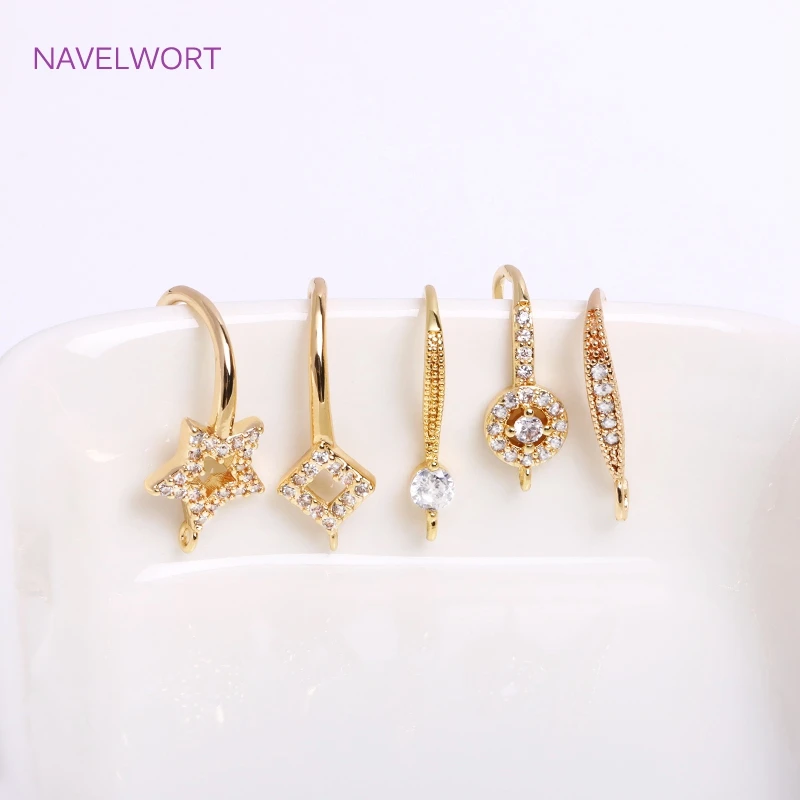 Inlaid Zircon Earring Hooks Components 18K Gold Plated Ear Hook For DIY Earring Making Supplies Pearl Earring Accessories