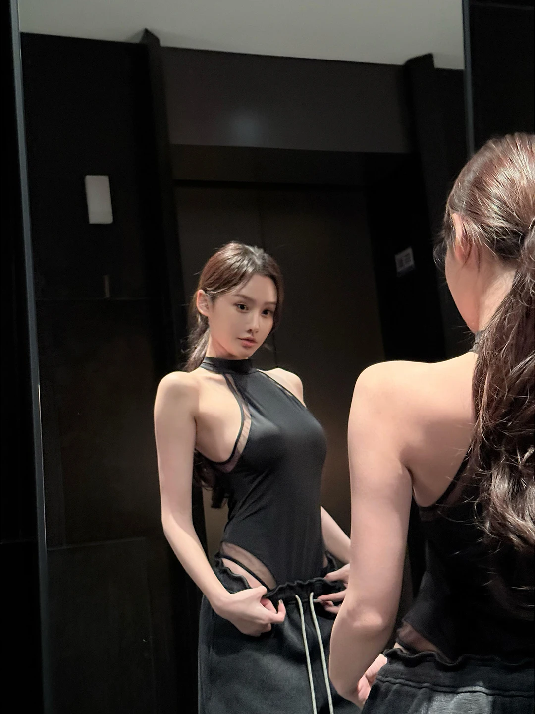 Bla Seksowny, wyszczuplający kombinezon jednoczęściowy z wysokim stanem dla kobiet, z efektem łączenia materiałów, elegancki, do pracy, długie spodnie, włókno poliestrowe.