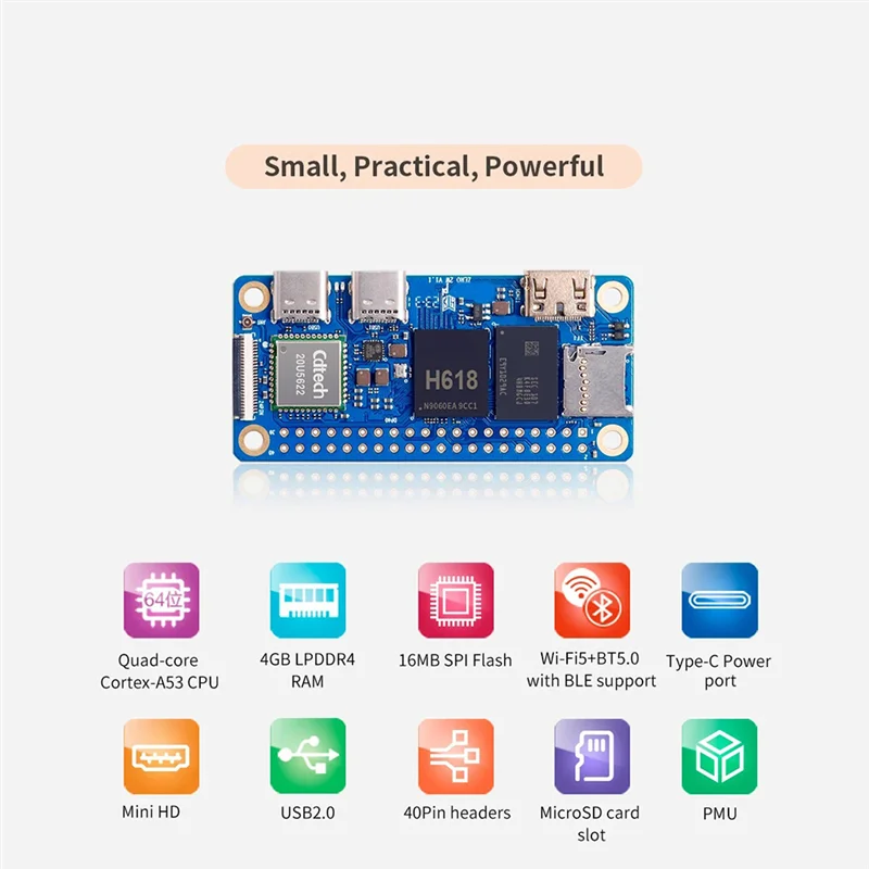 Efektywny dla Orange Pi Zero 2W Płytka Rozwojowa RAM+Płytka Rozszerzeń+Obudowa+Radiator DDR4 H618 Wifi5 BT5.0 Obsługa 4K 60FPS