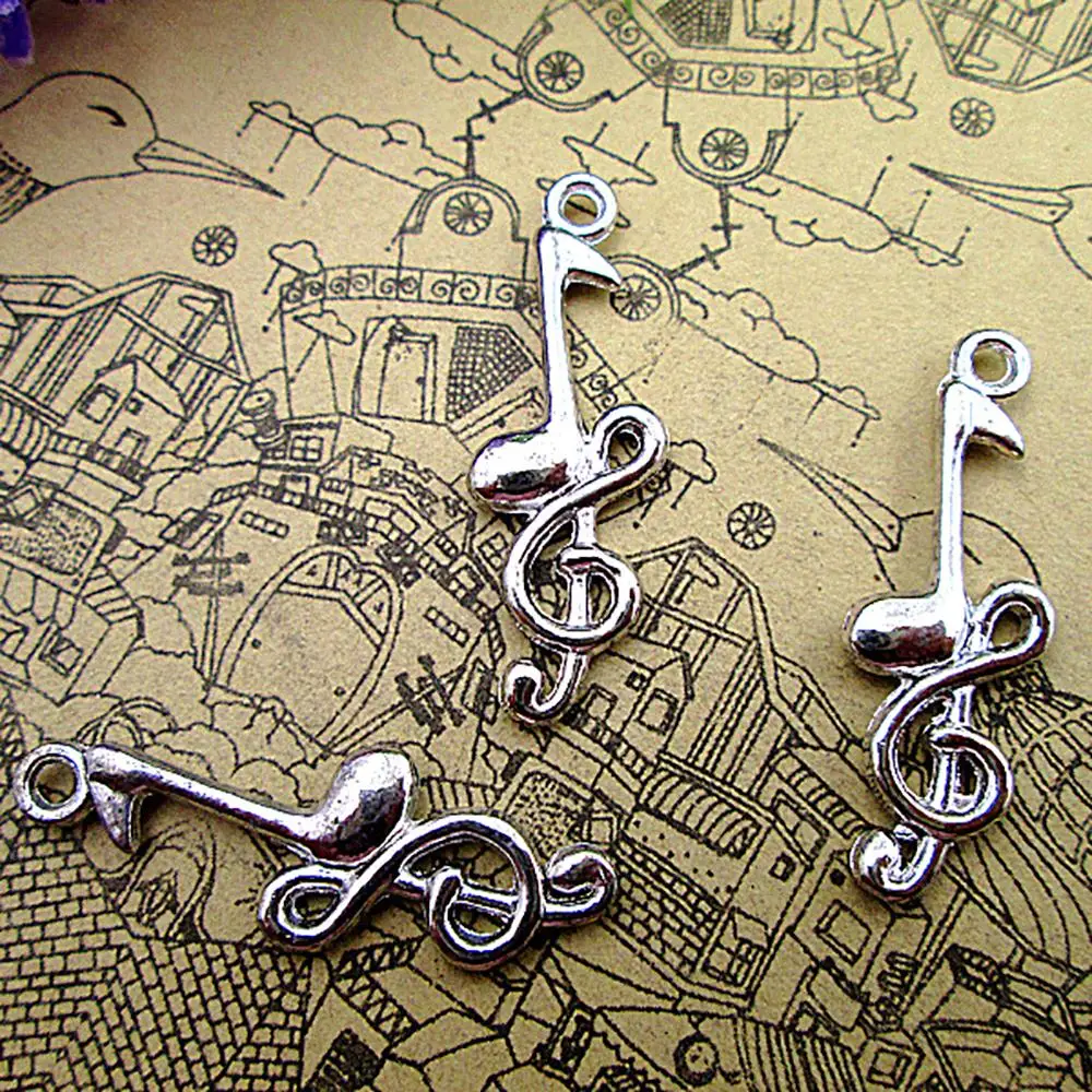 

80pcs--12X 22mm Musical Note Charms For Jewelry Making Diy Findings Antique Silver Color Alloy Pendants