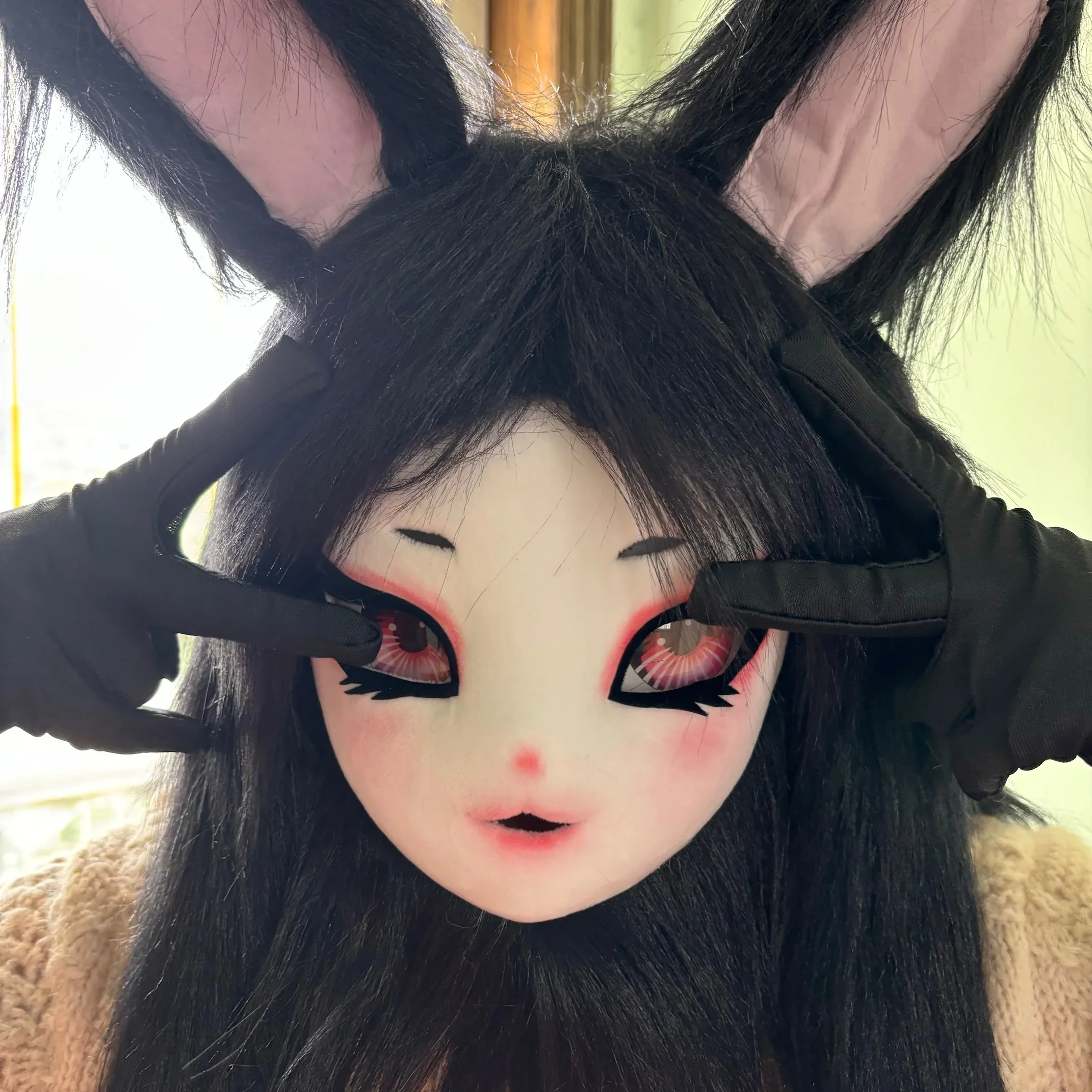 Fursuits Head Rubbit Bunny Kigurumi Headsets Furry Cosplay Costumes Comiket Furries Partial Fursuit Fluffy Lolita Party Costume