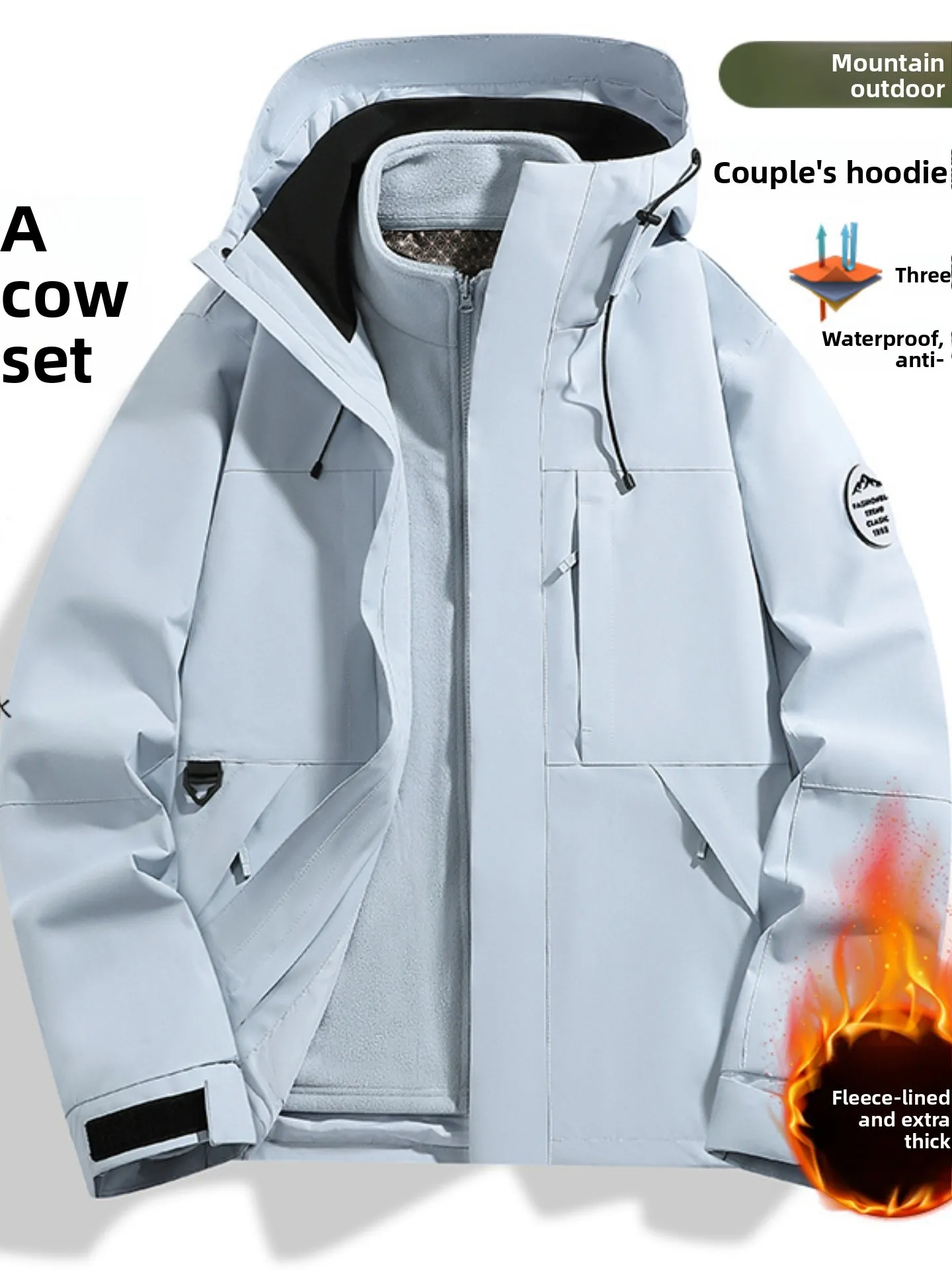 

Куртка-трансформер 3-в-1 для активного отдыха с флисовой подкладкой, утепленная, ветрозащитная, водонепроницаемая, с капюшоном, комплект из двух частей, зимнее пальто