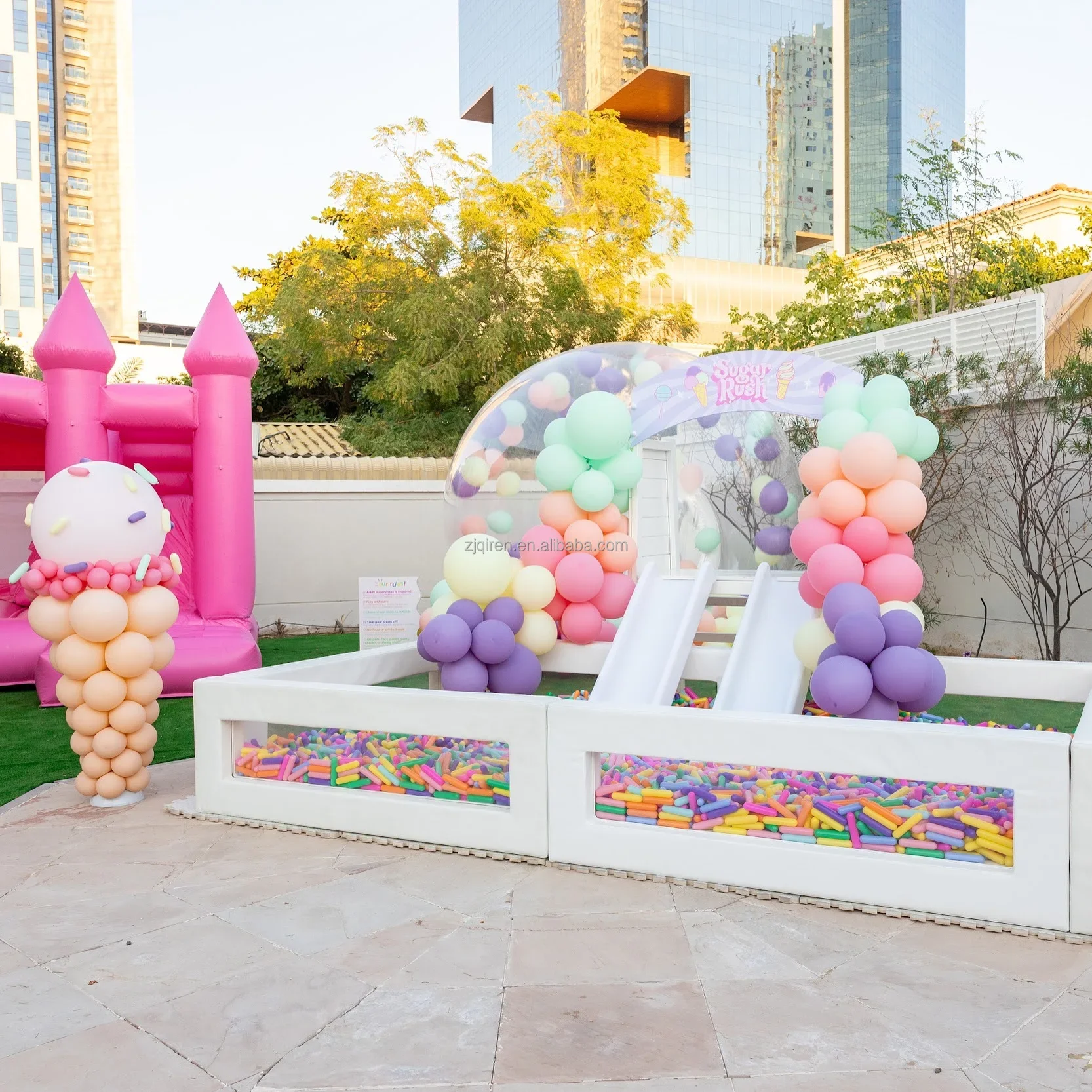 2026 Factory Directly White clear Window  Ball Pit with White Double Slide Soft Play Set Customize Ball Pit for Party Rentalprom