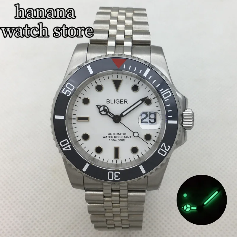 

BLIGER 40mm automatic men's watch with white dial 100m waterproof sapphire glass NH35 MIYOTA 8215 PT5000 movement