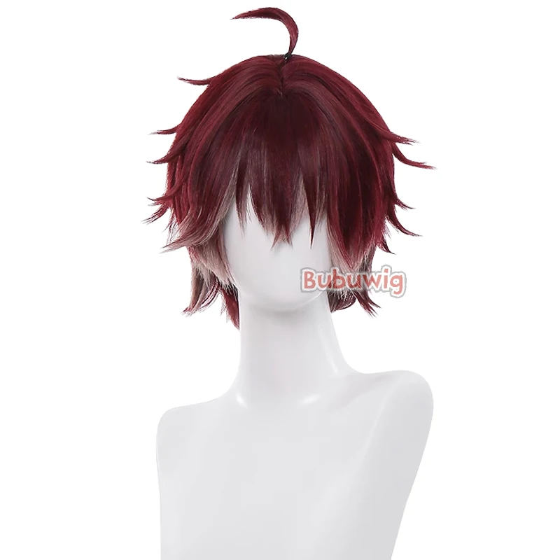 Bubuwig Synthetic Hair Sakamaki Ayato Cosplay Wigs Diabolik Lovers 28cm Short Wine Red Gradient Men Party Cos Wig Heat Resistant