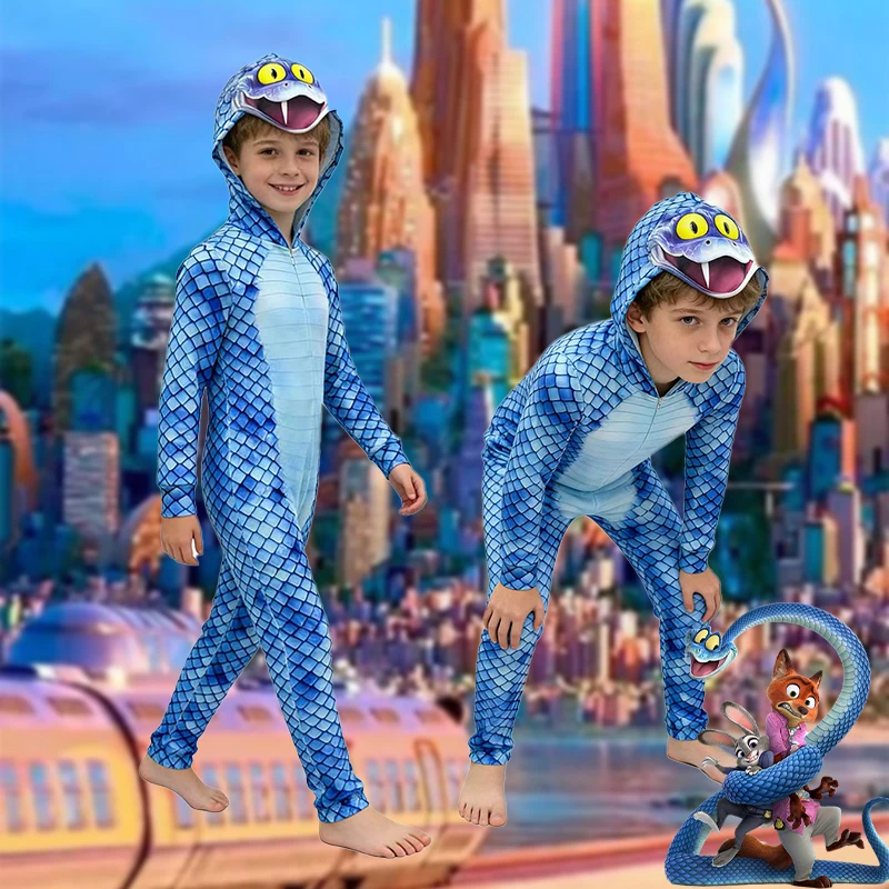 Macacão Infantil com Capuz Estilo Cobra de Desenho Animado, Moletom com Capuz Temático de Cobra para Apresentações de Palco e Uso Diário