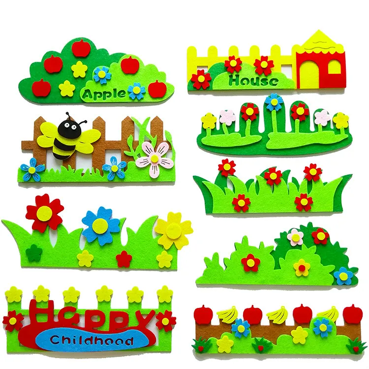 Non Woven Felt DIY Fence Clossroom Decoration Kindergarten School Blackboard Environmentally Friendly Guardrail Flower Grass