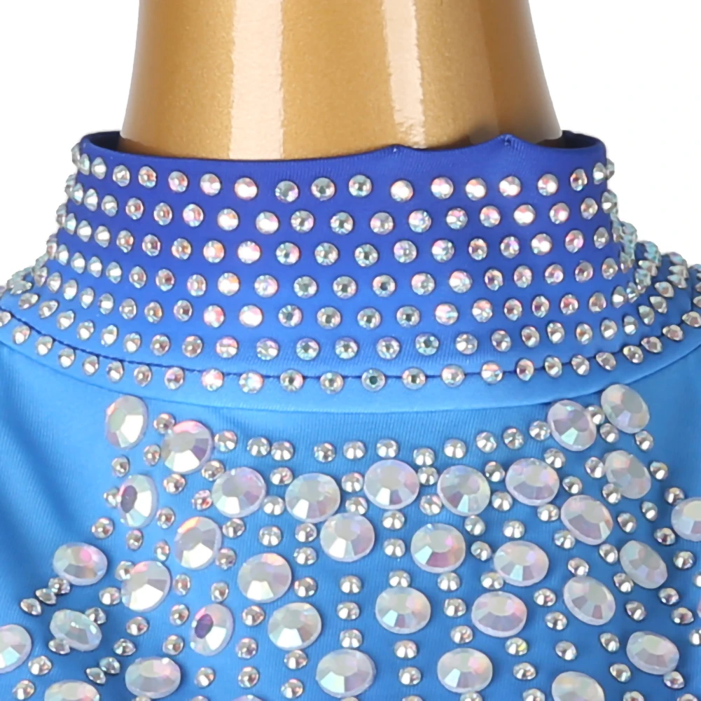 Abiti da spettacolo Abiti da ballo standard Concorso Strass Gonne da flamenco Abito da valzer Blu reale di alta qualità High-end