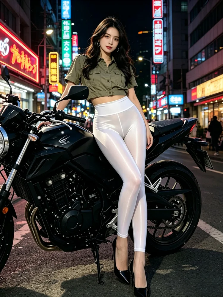Women's Solid Color Horse Oil Tights Footless Ultra Soft Shiny Stockings for Daily Wear High Waist Control Top Footed Pantyhose