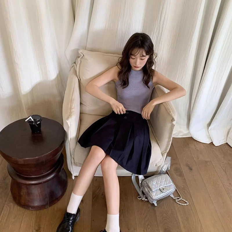 Japanischen Adrette Rock Frauen Koreanische Mode Chic Falten Rock Sommer Neue Süße Hohe Taille Schlank Taste EINE Linie Midi Rock