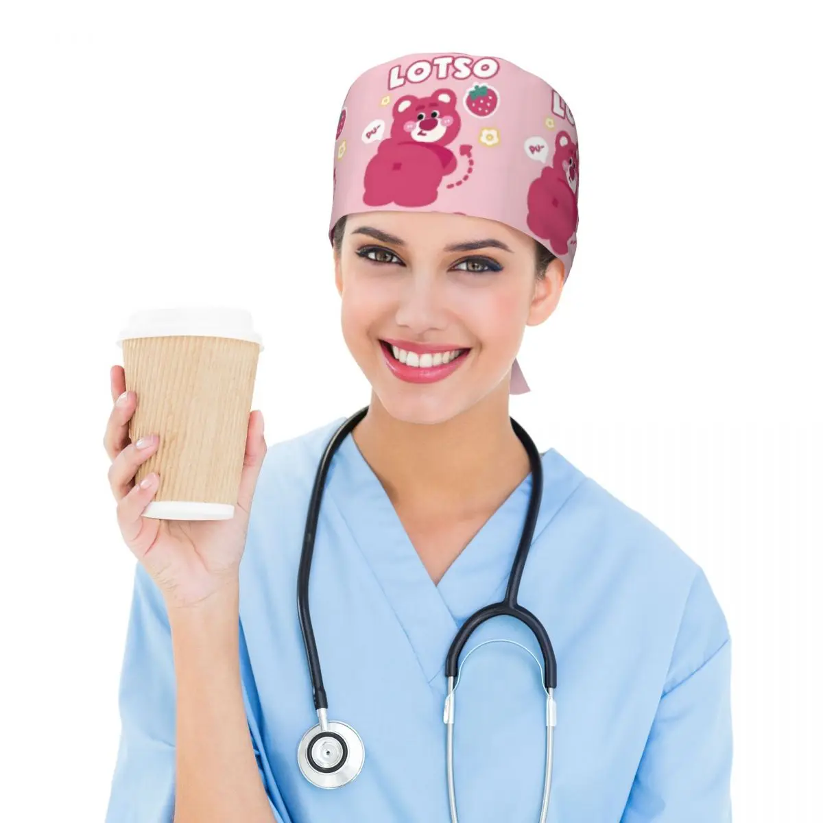 Custom Lotso Huggin Bear Anime Working Cap Surgical Hats Men Women Operating Room Cap Nursing Cap Lab Works Hat