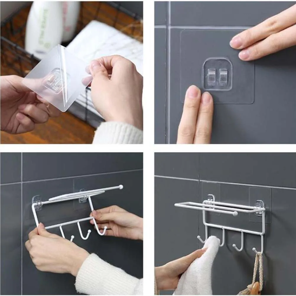 

White Iron Storage Rack Bathroom Towel Holder Self-Adhesive Design Unique Transparent Stylish Appearance Wide Application Easy