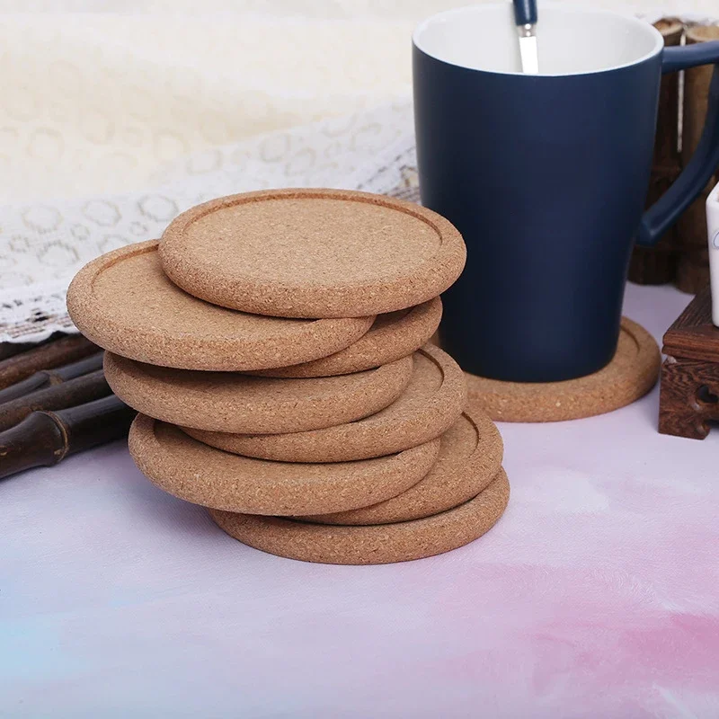 2Pcs Round Cork Coasters Set Coffee Cup Mat Drink Tea Pad Placemats Wine Table Mats Decor Heat Insulation Pot Holder Mats Desk