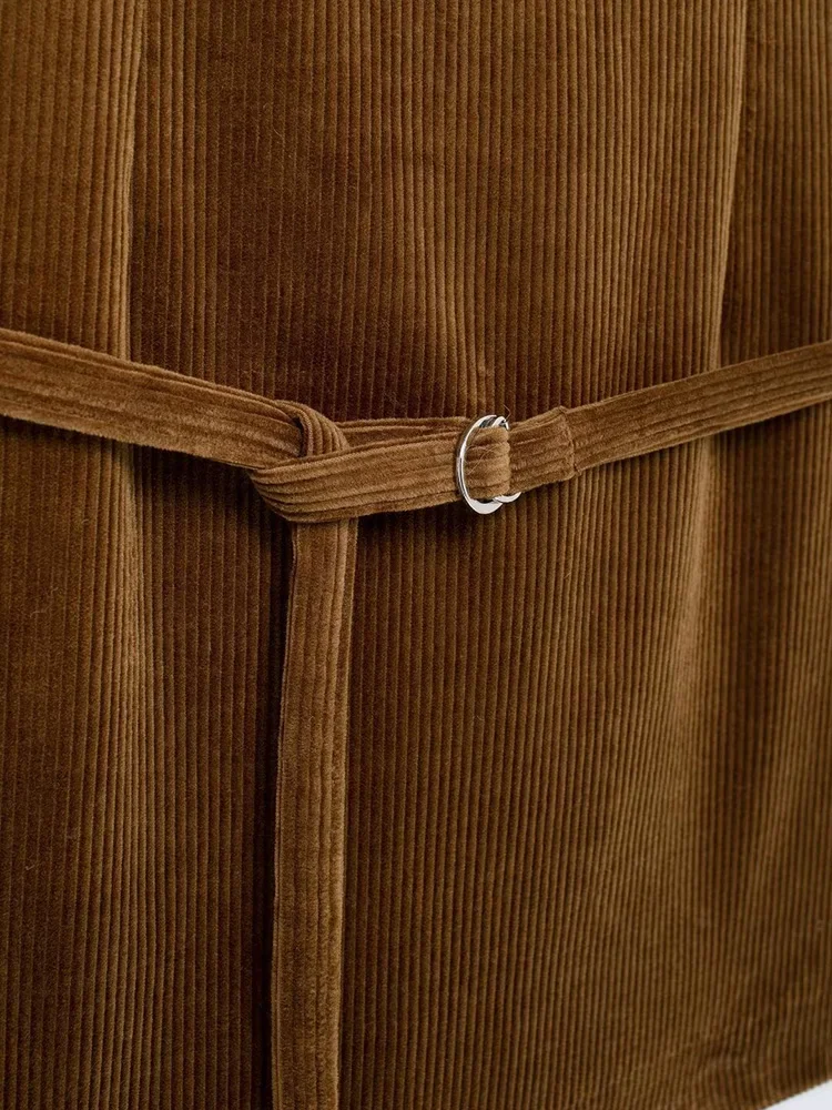 Willshela-Mini robe à col rond pour femme avec ceinture, fermeture éclair au dos, vintage, marron, chic, mode féminine