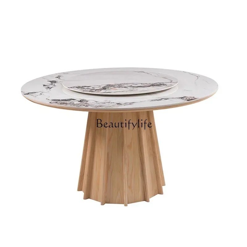 

Nordic Solid Wood Rattan round Table Hotel Restaurant Log Style Turntable Dining Table