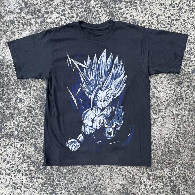 

2026 New Summer Dragon Ball Z Retro High Quality Pure Cotton T-Shirt Gohan Super Saiyan 2 Vintage Print Oversized Casual Tee
