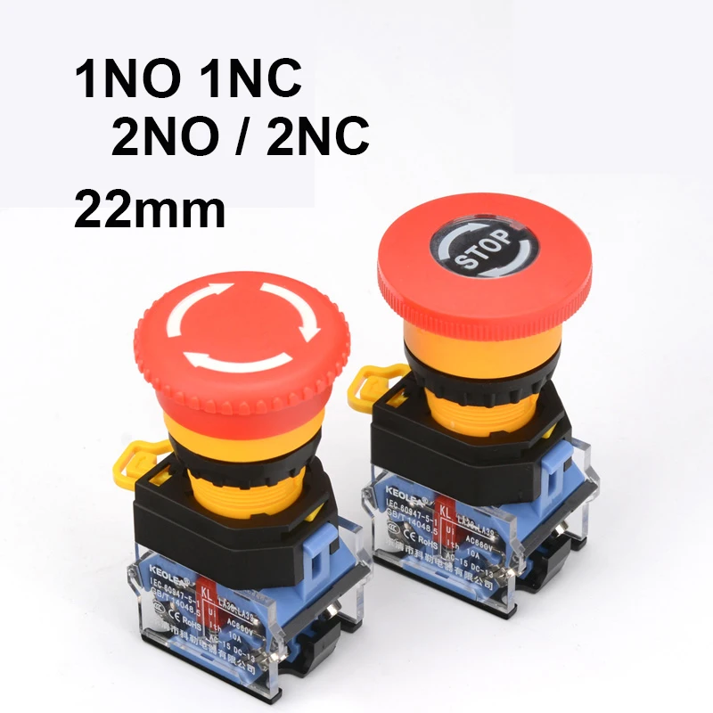 

1PCS 22mm Emergency Power Push Button Switch LA38-11ZS Stop Mushroom Head Emergency Stop Button Switch Self-Locking