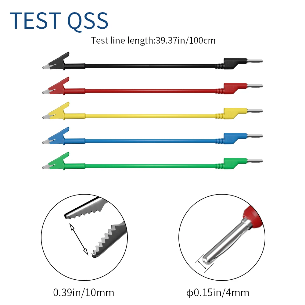 QSS 5pcs 4mm Stackable Banana Plug to Alligator Clip Multimeter Test Leads Cable Line Wire 100cm Electrical Test Tools Q.70035