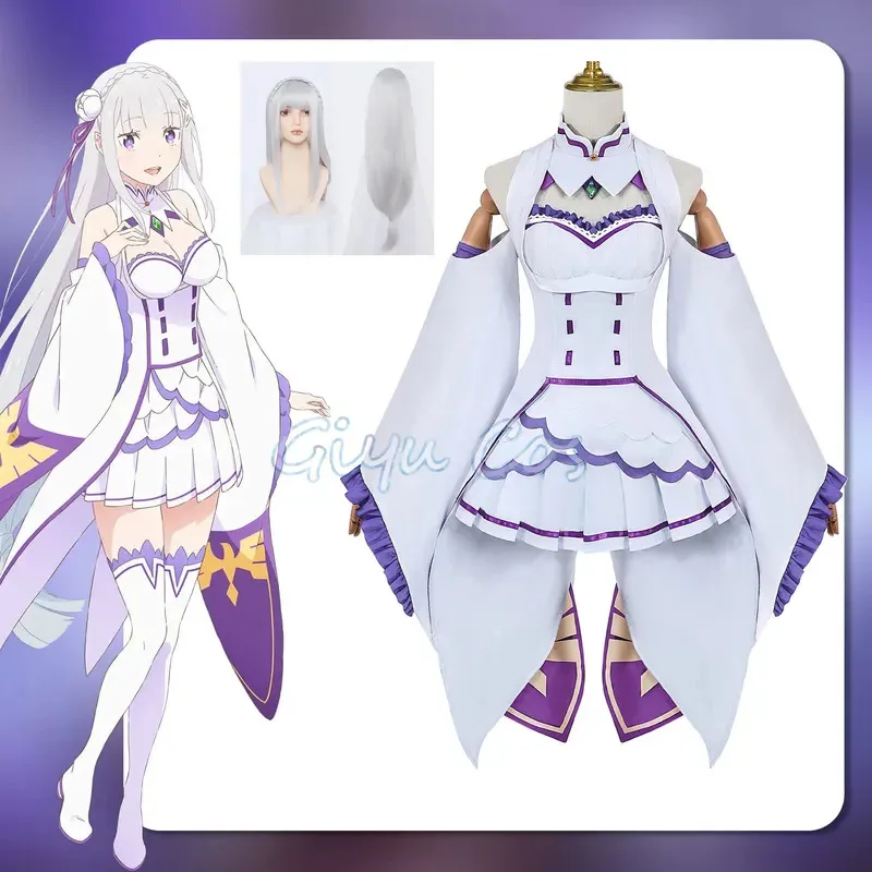 

Re Zero Kara Hajimeru Isekai Seikatsu Emilia Cosplay Costumes Dress Halloween