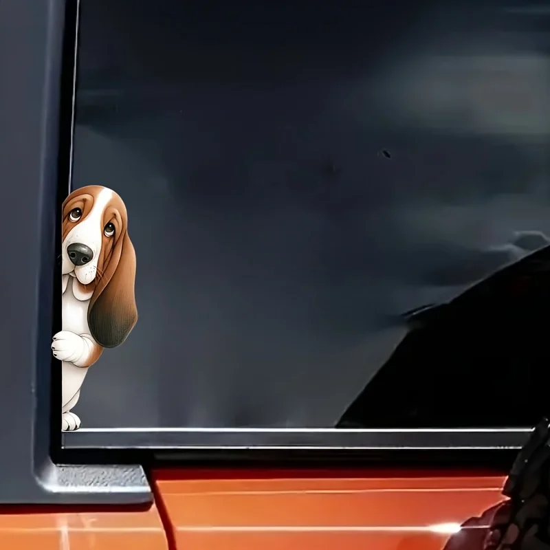 Linda pegatina de vinilo de dibujos animados de Basset Hound, autoadhesiva para ventanas de automóviles, portátiles, equipaje y cajas de herramientas