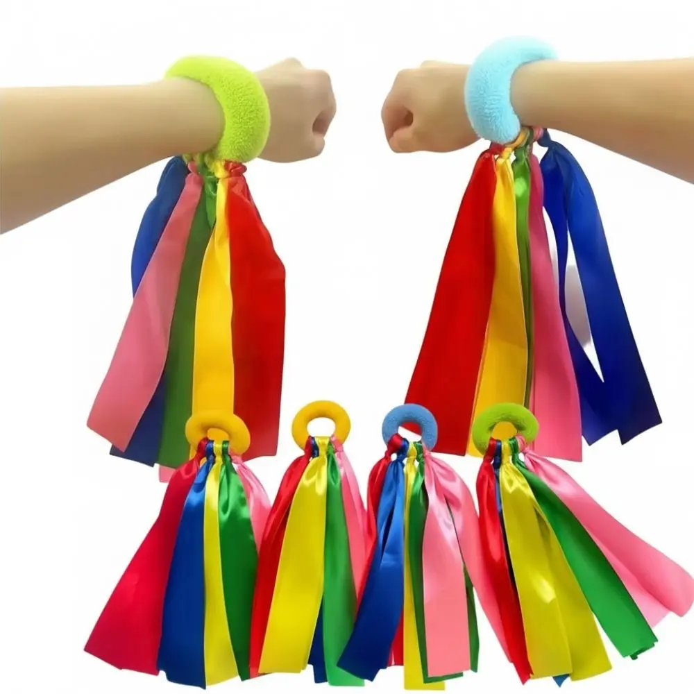 Elastic Rope Children's Wrist Ribbon Big Match Pom Team Sports Design Cheerleader Hand Flowers Dance Props Multicolored