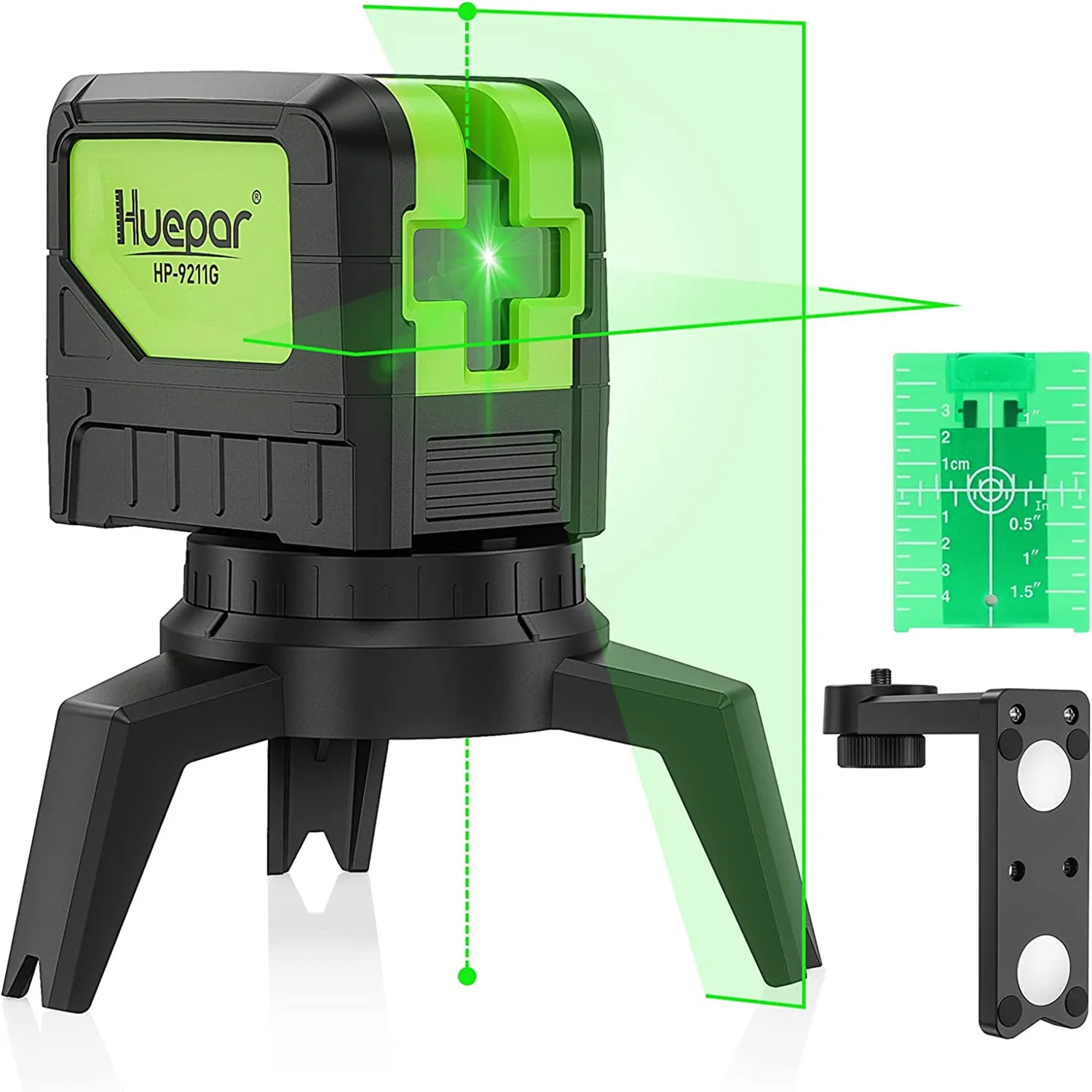 

Huepar 9211G Cross Line Laser Level with 2 Plumb Dots Green Beam Self Leveling 180-Degree Self-Leveling Alignment Laser Tools