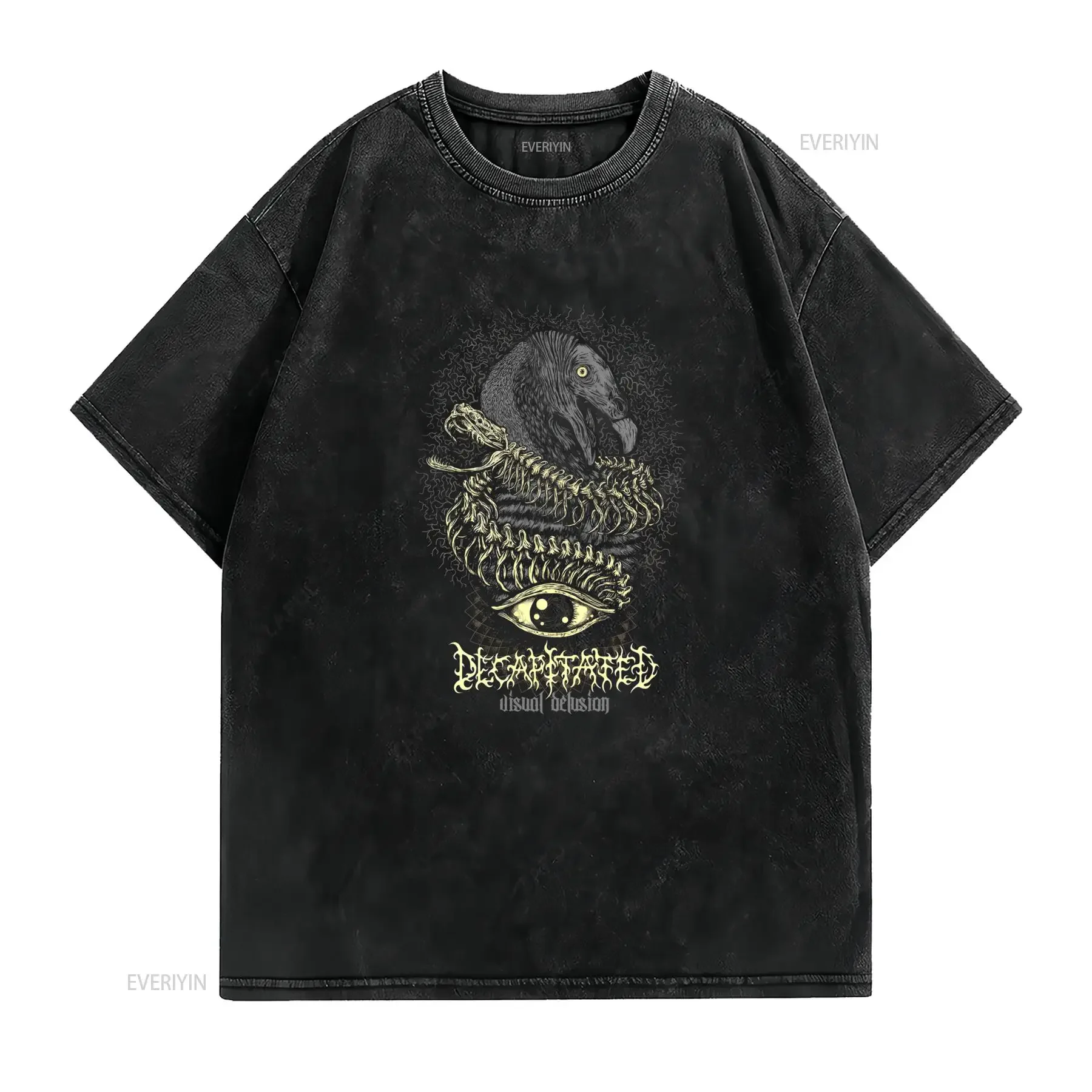 Dark Gothic Occult Raven All Seeing Eye Death Metal Print Casual T Shirt vintage Washed fashion graphic Unisex Stretched