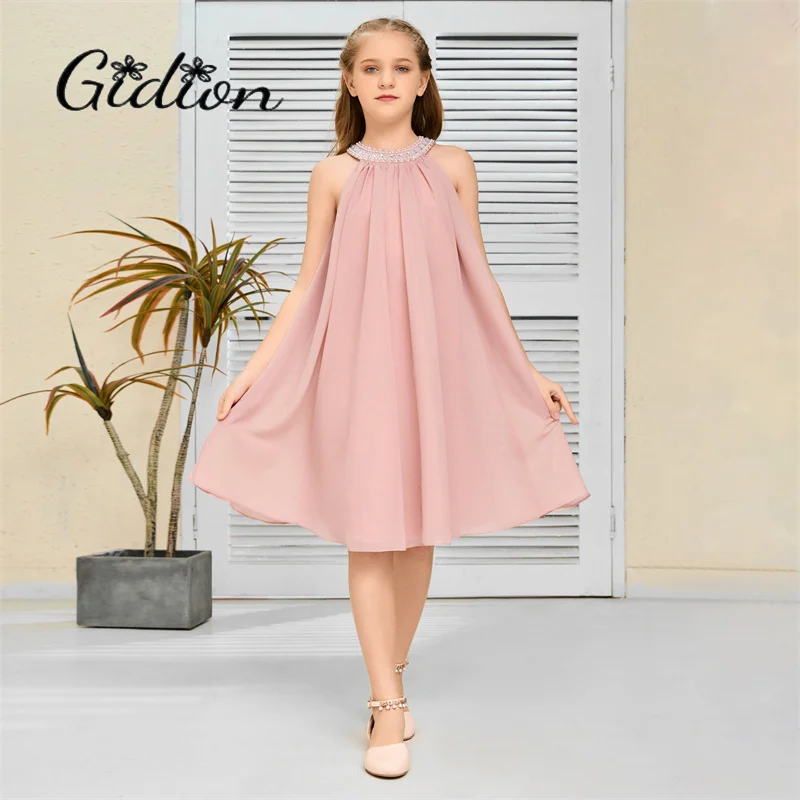 Princess Flower Girl Dress Chiffon Wedding Ceremony Birthday Evening Party Ball Pageant  Junior Bridesmaid Dress For Children