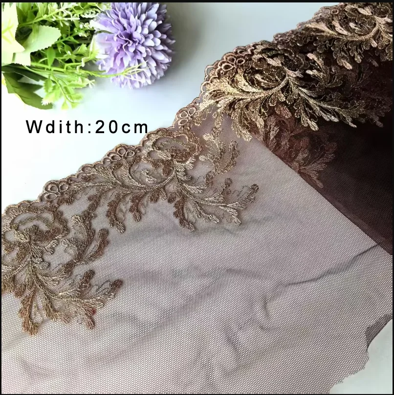 1Yards Brown Yellow Mesh Embroidery Lace Item, Handmade DIY Garment, Needlework Sewing Fabric, Clothing Accessories,