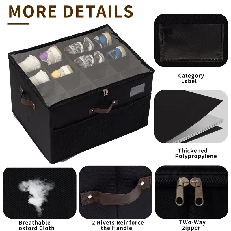 Storage Shoe Box, Fabric Foldable Shoes Grid Finishing Storage Boxes, Dustproof and Moisture-proof Zipper Transparent Cover