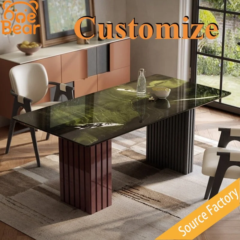 Sleek Marble Dining Table with Natural Veins, Sturdy Metal Frame, Modern Luxury Furniture for Home & Cafe