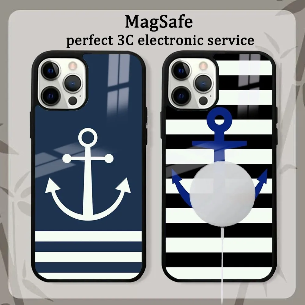 

Stripes Anchor Boat Ship Whee Phone Case For iPhone16 15 14 13 12 11 Pro Max Plus Mini Mirror Magnetic Cover