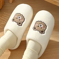 Cute Bear Cartoon White Plush Slippers Home Soft Sole Couple Slippers Men 2023 New Winter Warm Thick Sole Womens Cotton Slippers