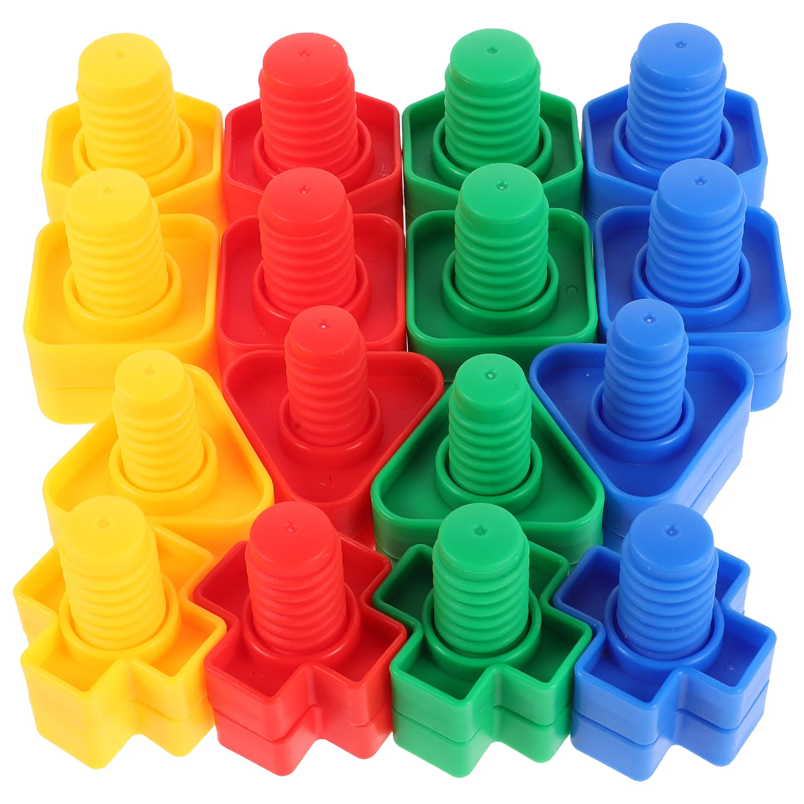 32 Paar Montessori-inspiriertes Schrauben- und Bolzen-Set, große Kunststoffmuttern für Kleinkinder, Stielbausatz, bunte Formsortierung