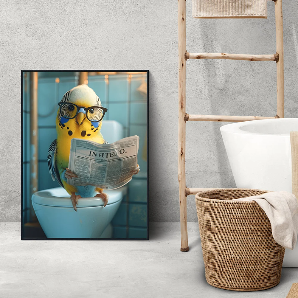 

Dog Reading Newspaper on Toilet Poster Print Canvas Painting Modern Abstract Wall Art Animal Picture Bathroom Home Decor Cuadros